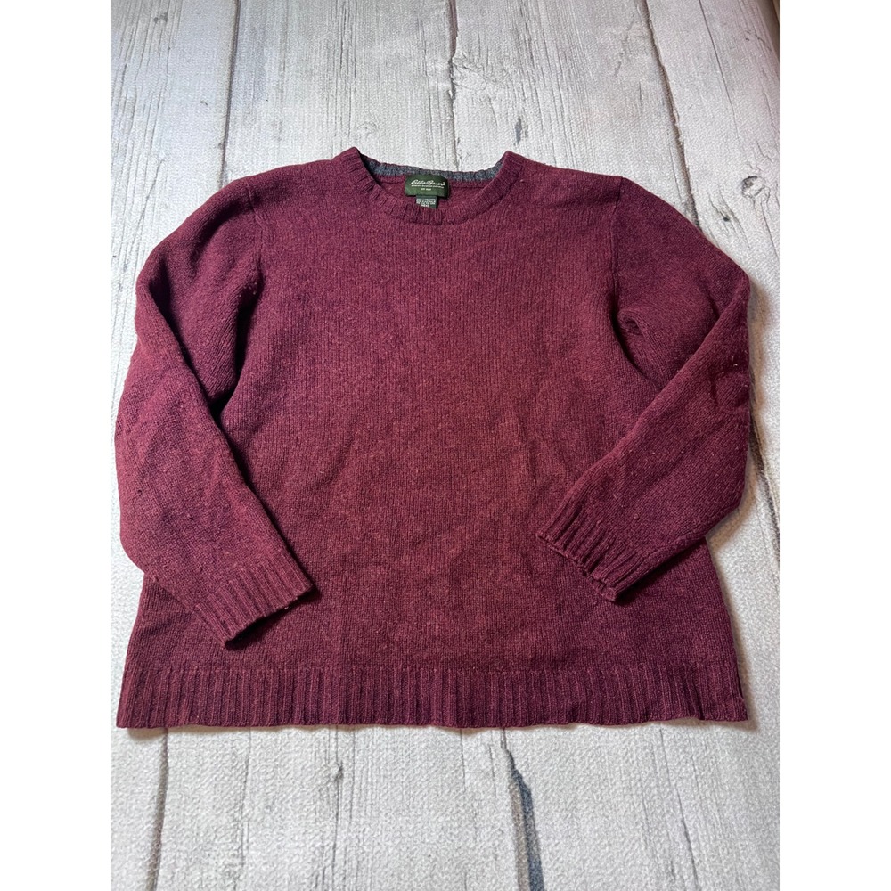Eddie Bauer Sweater Mens XL Tall Burgundy‎ Lambswool Crewneck